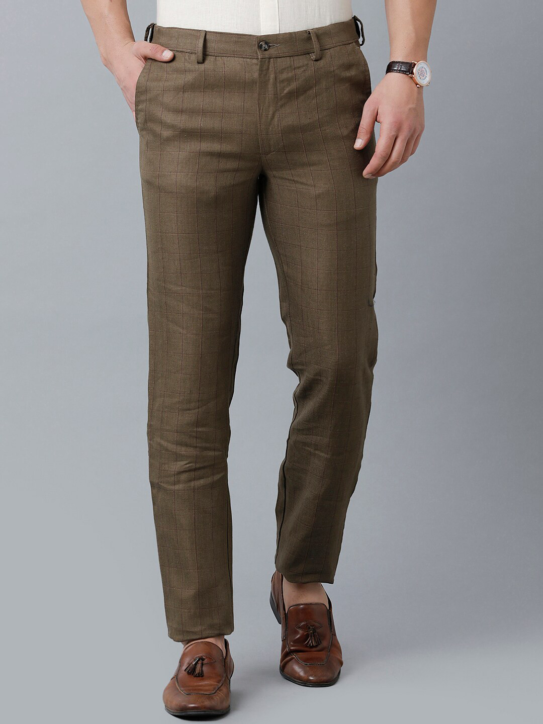

Linen Club Men Linen Mid-Rise Slim Fit Sustainable Trouserss, Brown