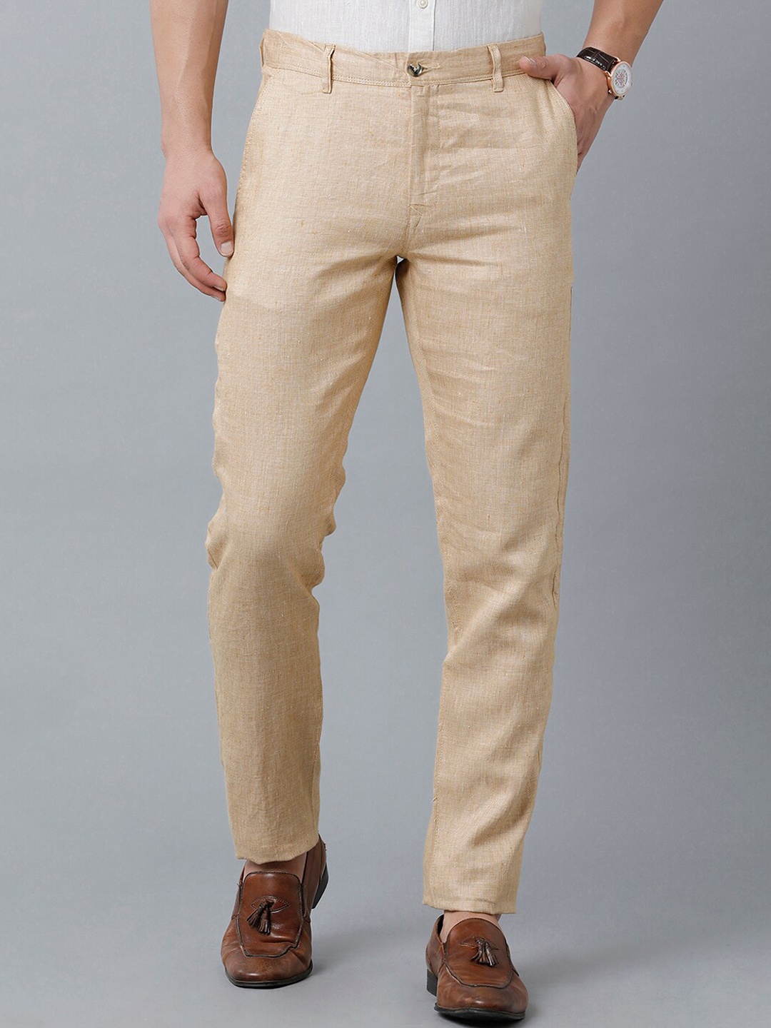 

Linen Club Men Slim Fit Sustainable Trouserss, Yellow