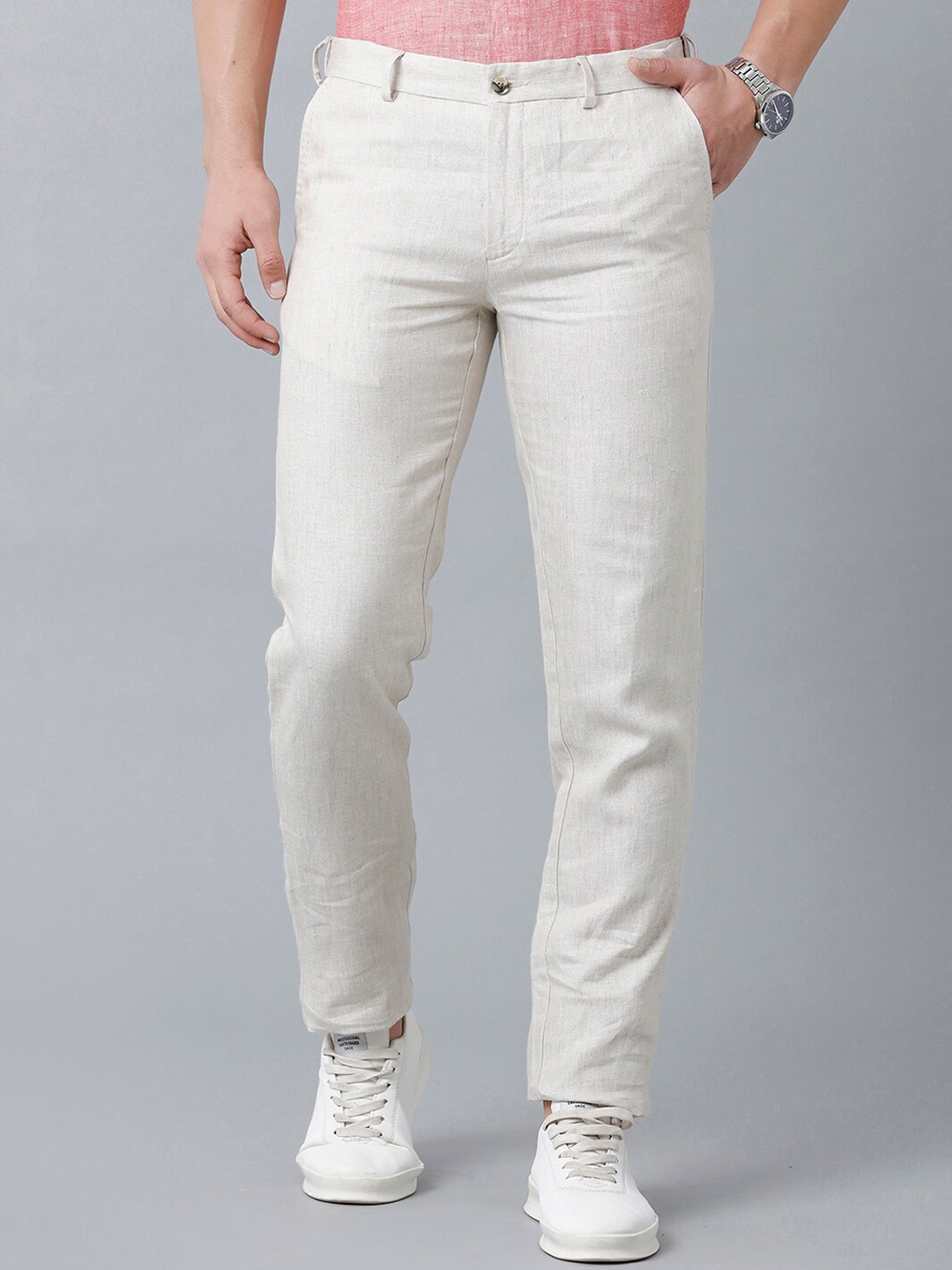 

Linen Club Men Linen Slim Fit Sustainable Trouserss, Beige