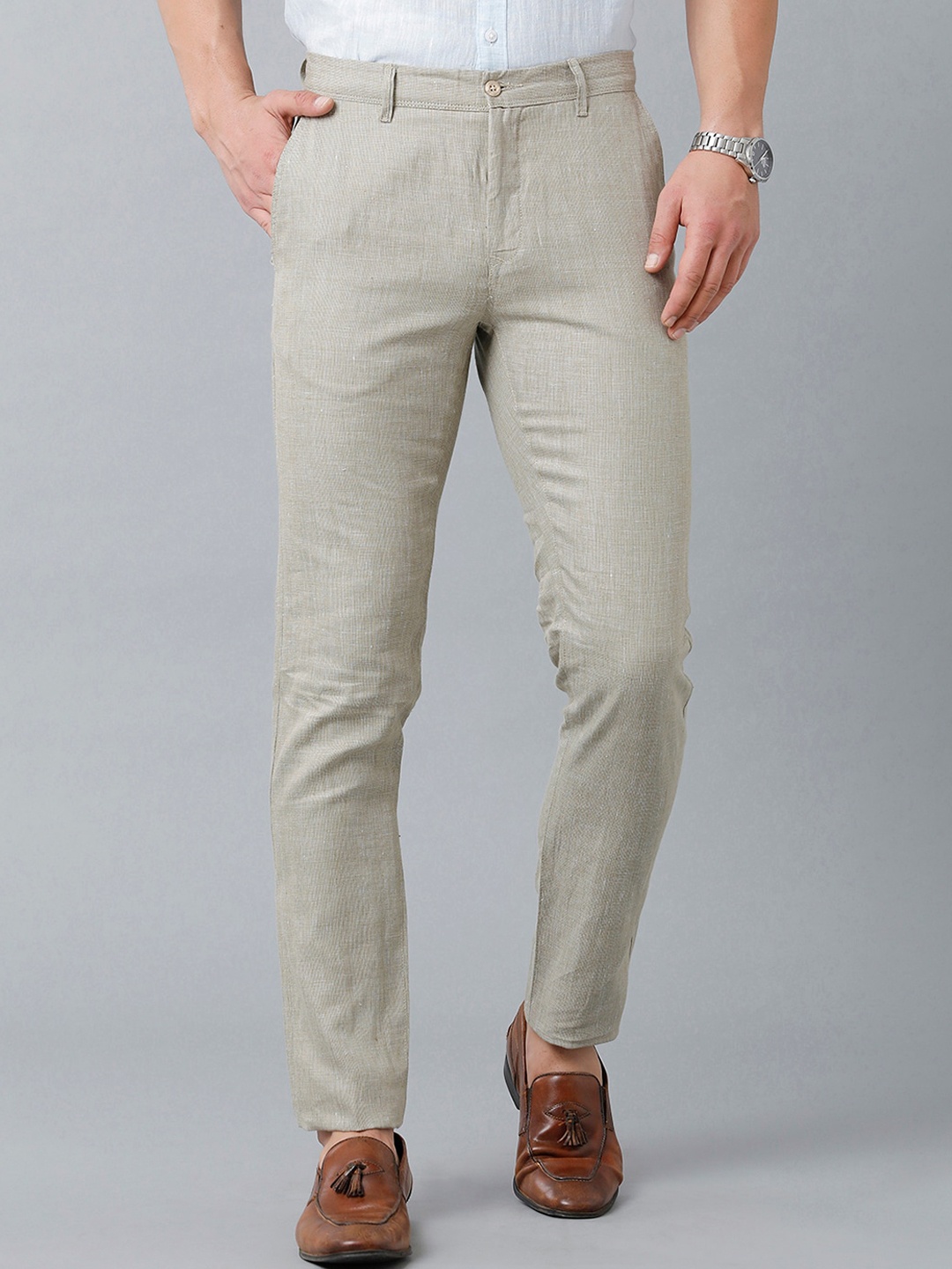 

Linen Club Men Slim Fit Trousers, Beige
