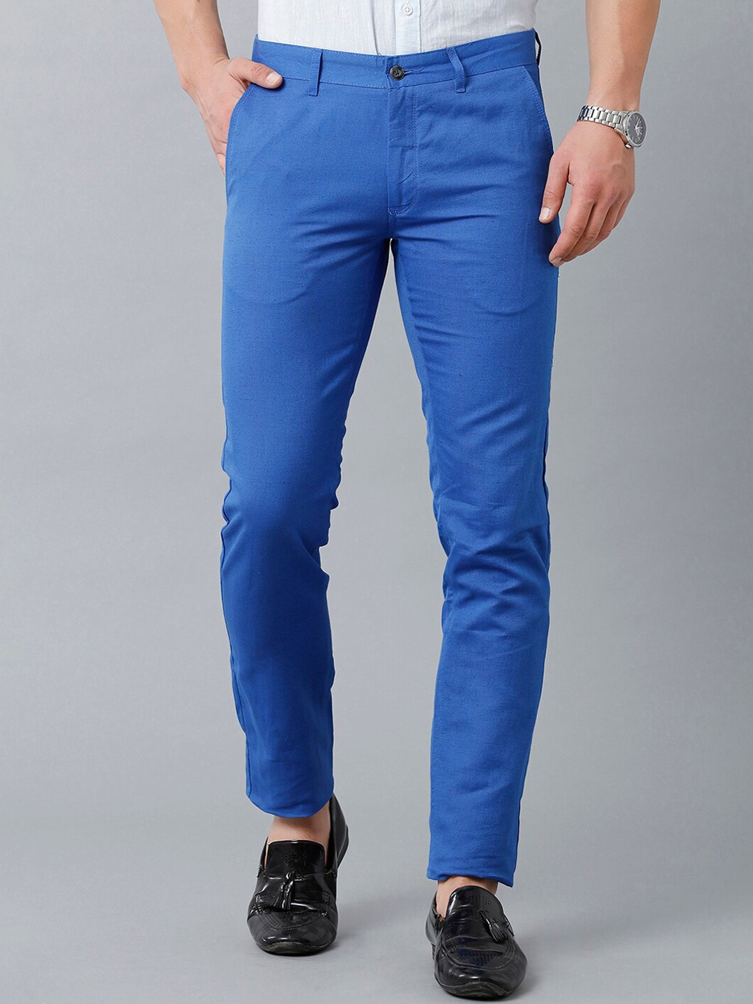 

Linen Club Men Slim Fit Linen RegularTrouserss, Blue