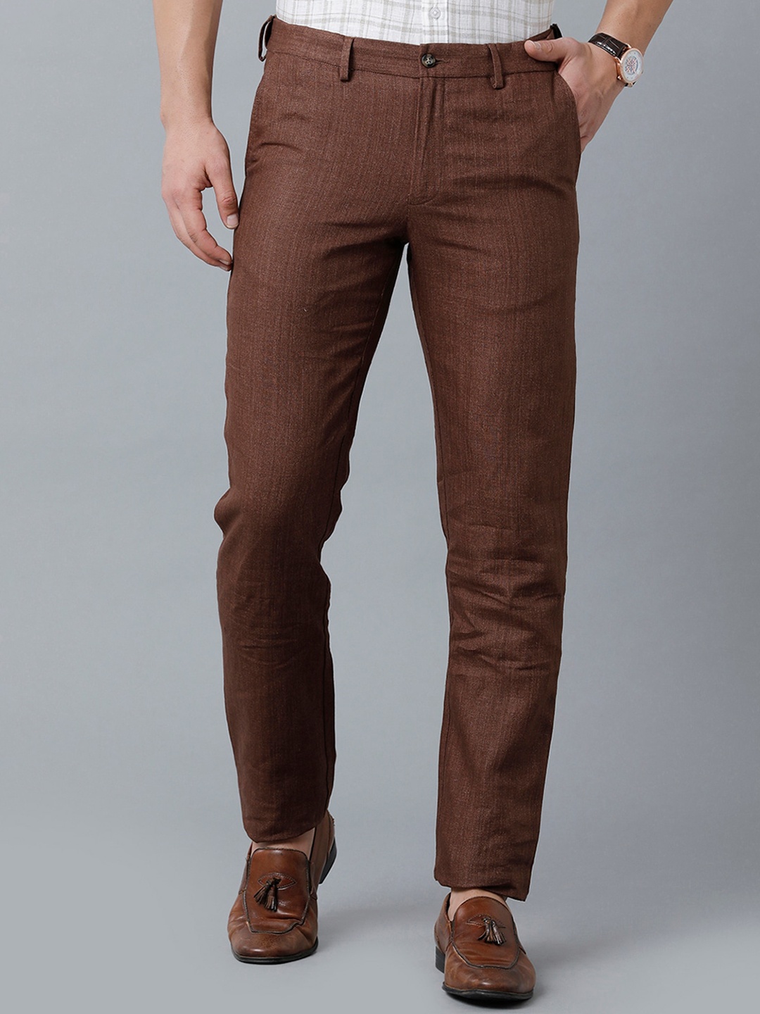 

Linen Club Men Slim Fit Sustainable Trouserss, Brown