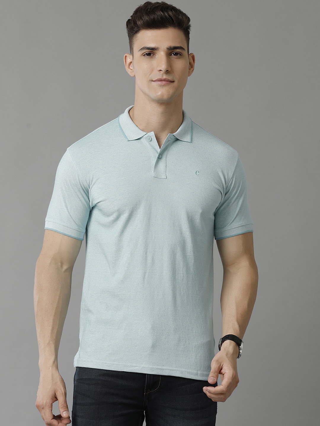 

CAVALLO by Linen Club Men Polo Collar Linen T-shirt, Green