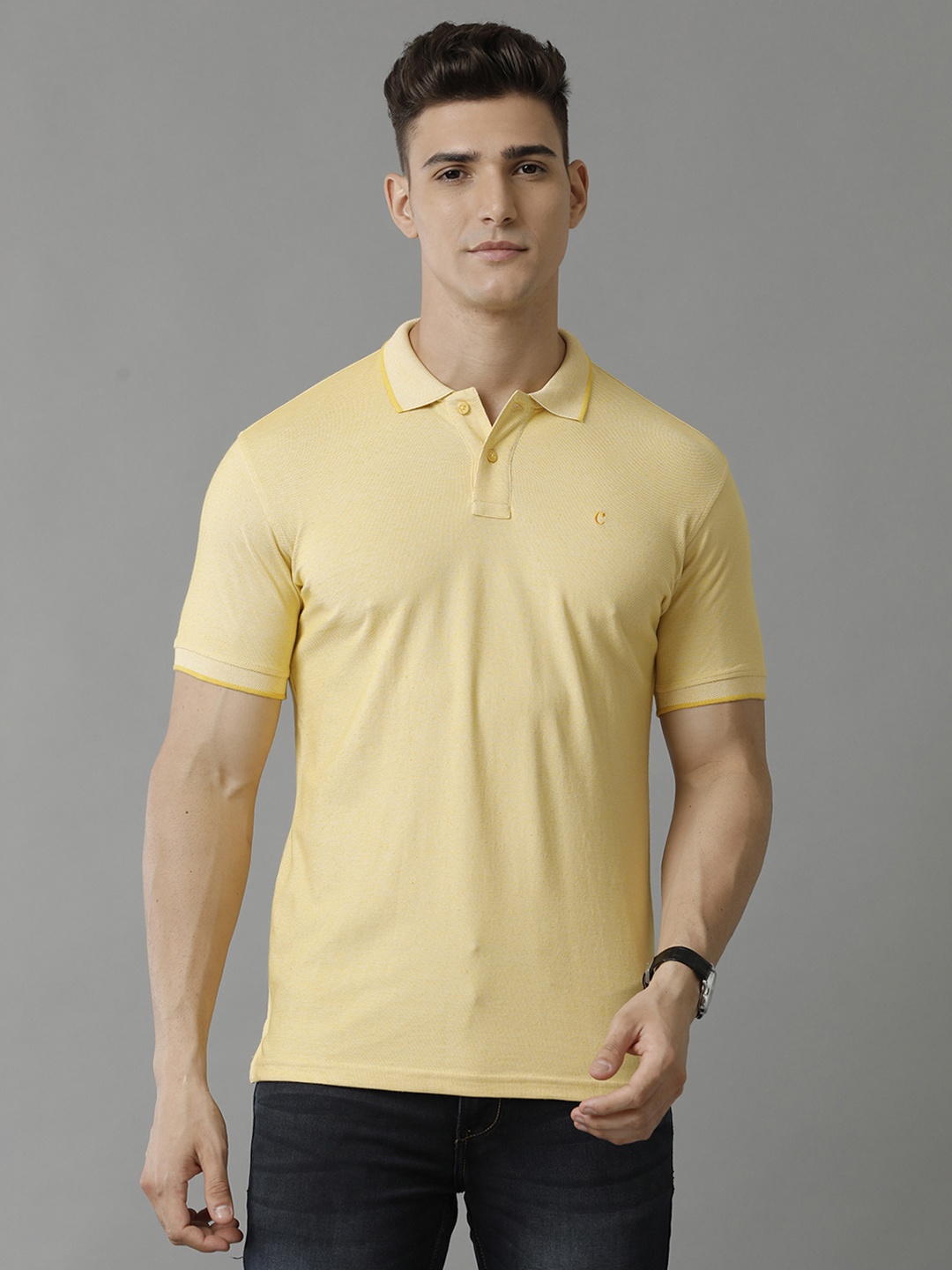 

CAVALLO by Linen Club Men Polo Collar Linen T-shirt, Yellow