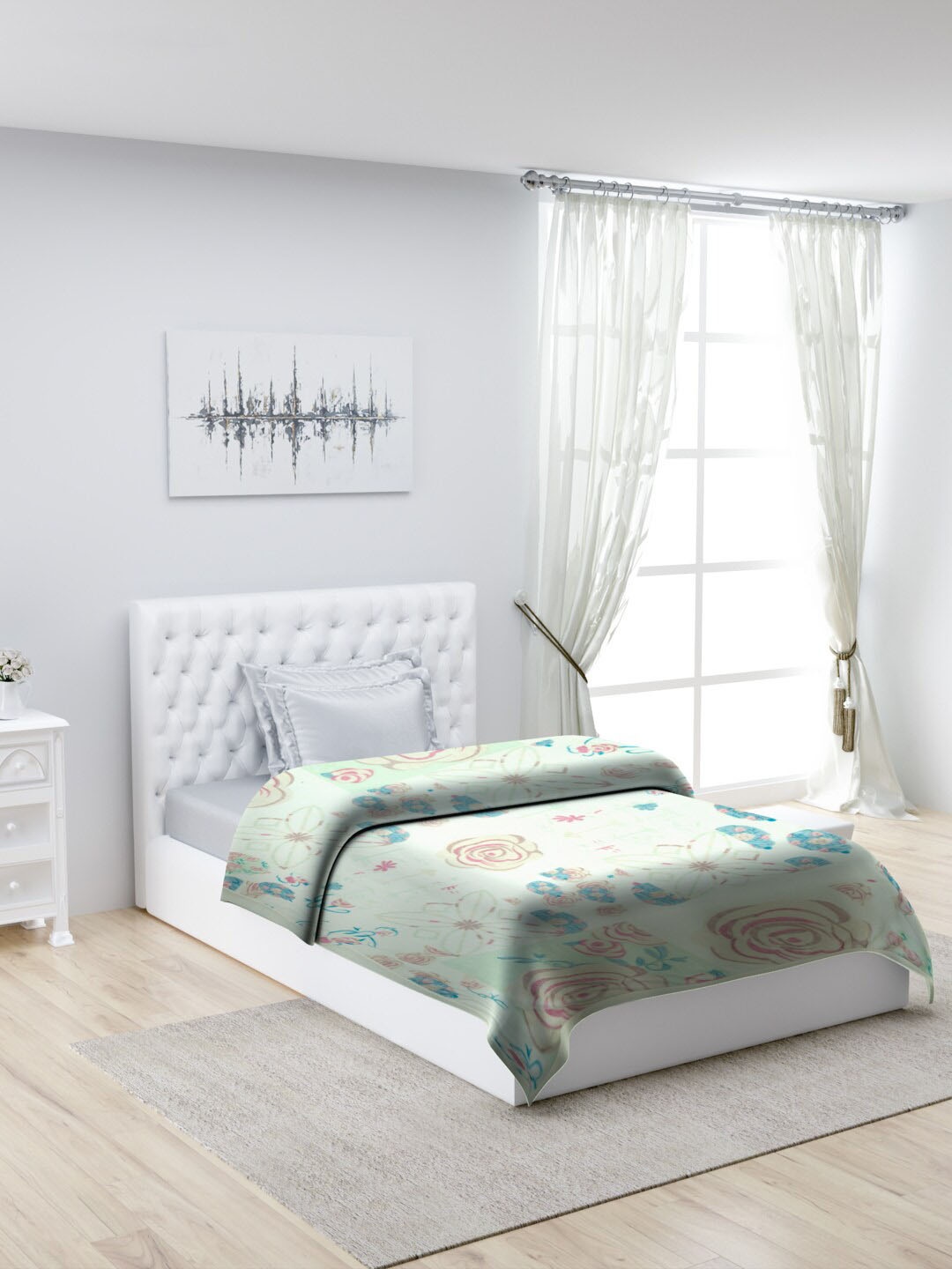 

Monte Carlo Green & Pink Floral Printed Mild Winter 950 GSM Single Bed Blanket