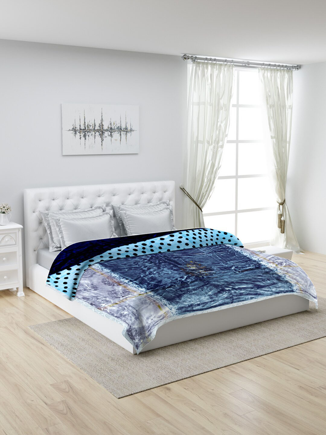 

Monte Carlo Blue & Grey Printed Mild Winter 1000 GSM Double Bed Blanket