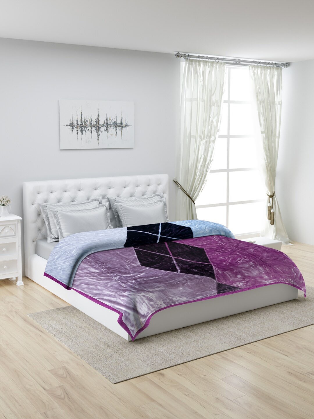 

Monte Carlo Blue & Purple Printed 1000 GSM Mild Winter Double Bed Blanket