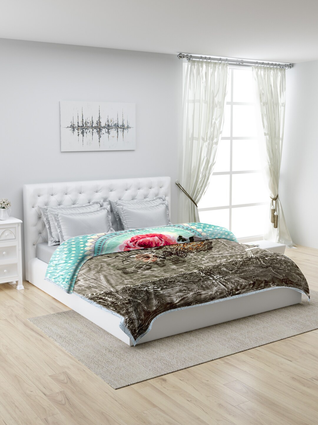 

Monte Carlo Mink Grey & Pink Floral Heavy Winter Double Bed Blanket
