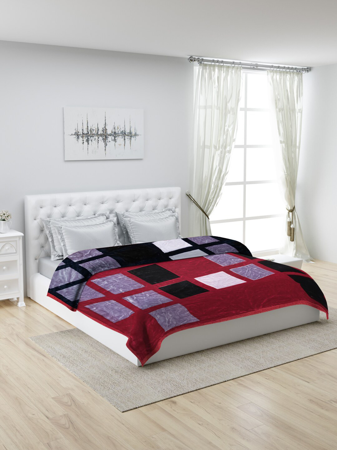 

Monte Carlo Mink Maroon & Grey Geometric Printed Heavy Winter Double Bed Blanket