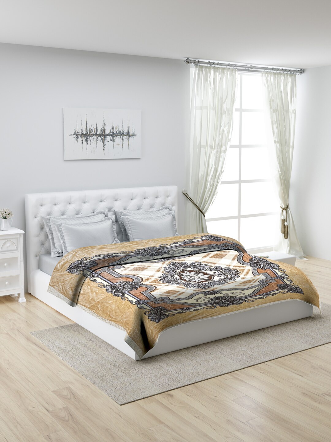 

Monte Carlo Mink Brown & White Ethnic Motifs Heavy Winter 600 GSM Double Bed Blanket