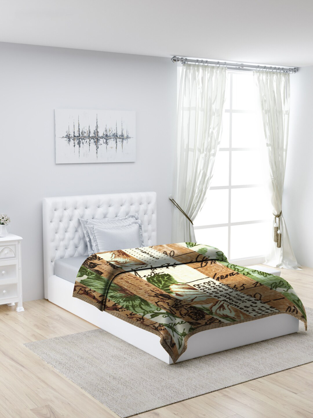 

Monte Carlo Mink Green & Brown Striped Heavy Winter Single Bed Blanket