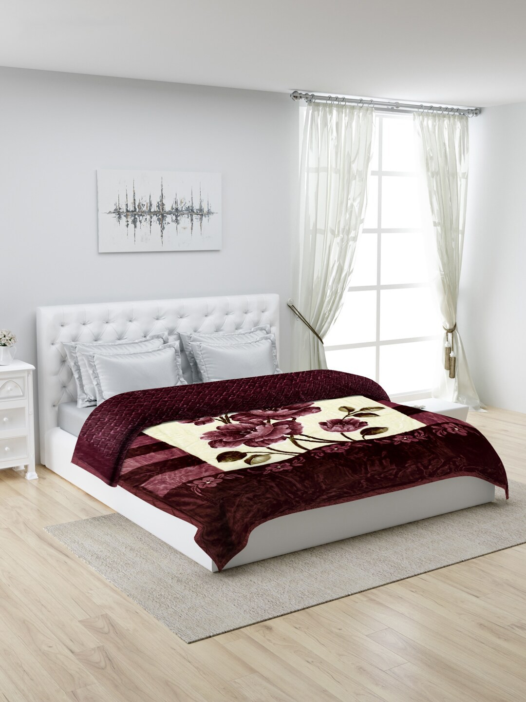 

Monte Carlo Mink Maroon & Cream-Coloured Heavy Winter Double Bed Blanket