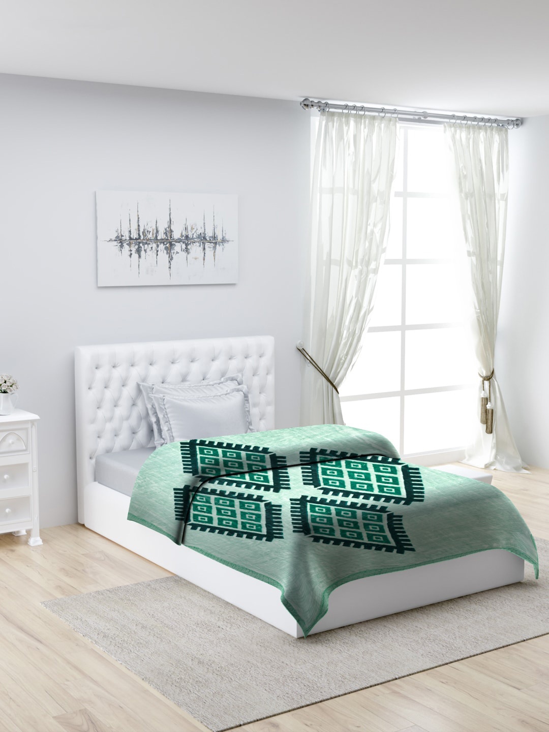 

Monte Carlo Green & Black Geometric Mild Winter Single Bed Blanket