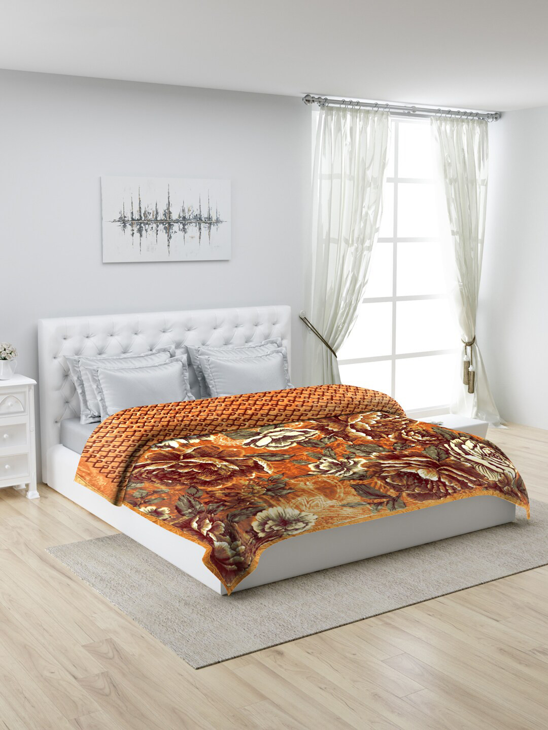 

Monte Carlo Mink Brown & Green Floral Heavy Winter Double Bed Blanket