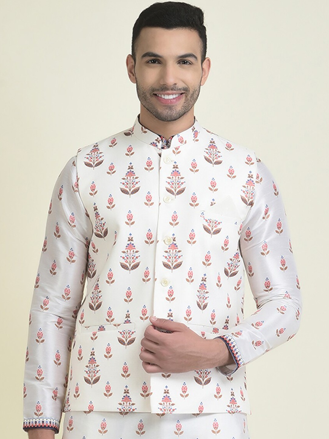 

DEYANN Men Ethnic Motifs Printed Pure Cotton Kurta with Pyjamas, Off white