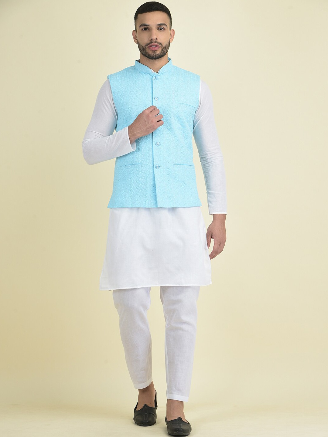 

DEYANN Men Pure Cotton Kurta with Pyjamas, Blue