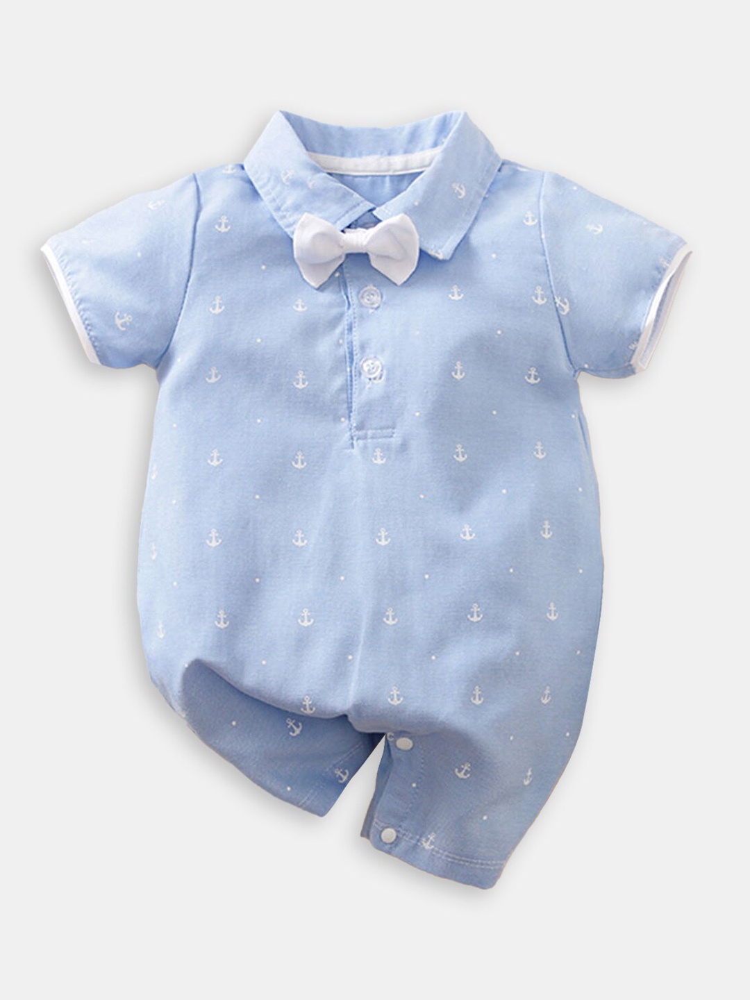 

Hopscotch Infant Boys Printed Cotton Rompers, Blue