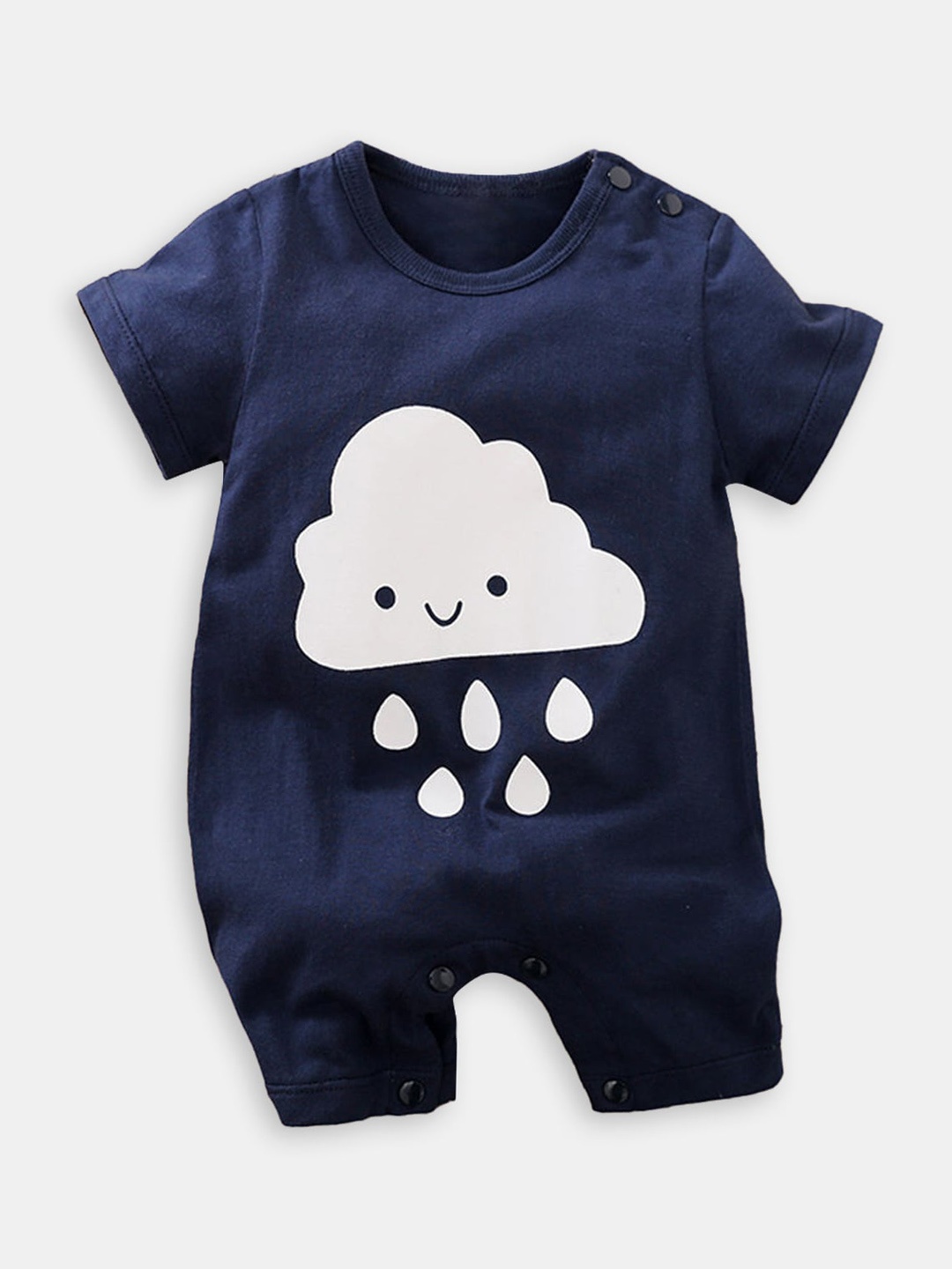 

Hopscotch Boys Printed Cotton Rompers, Blue