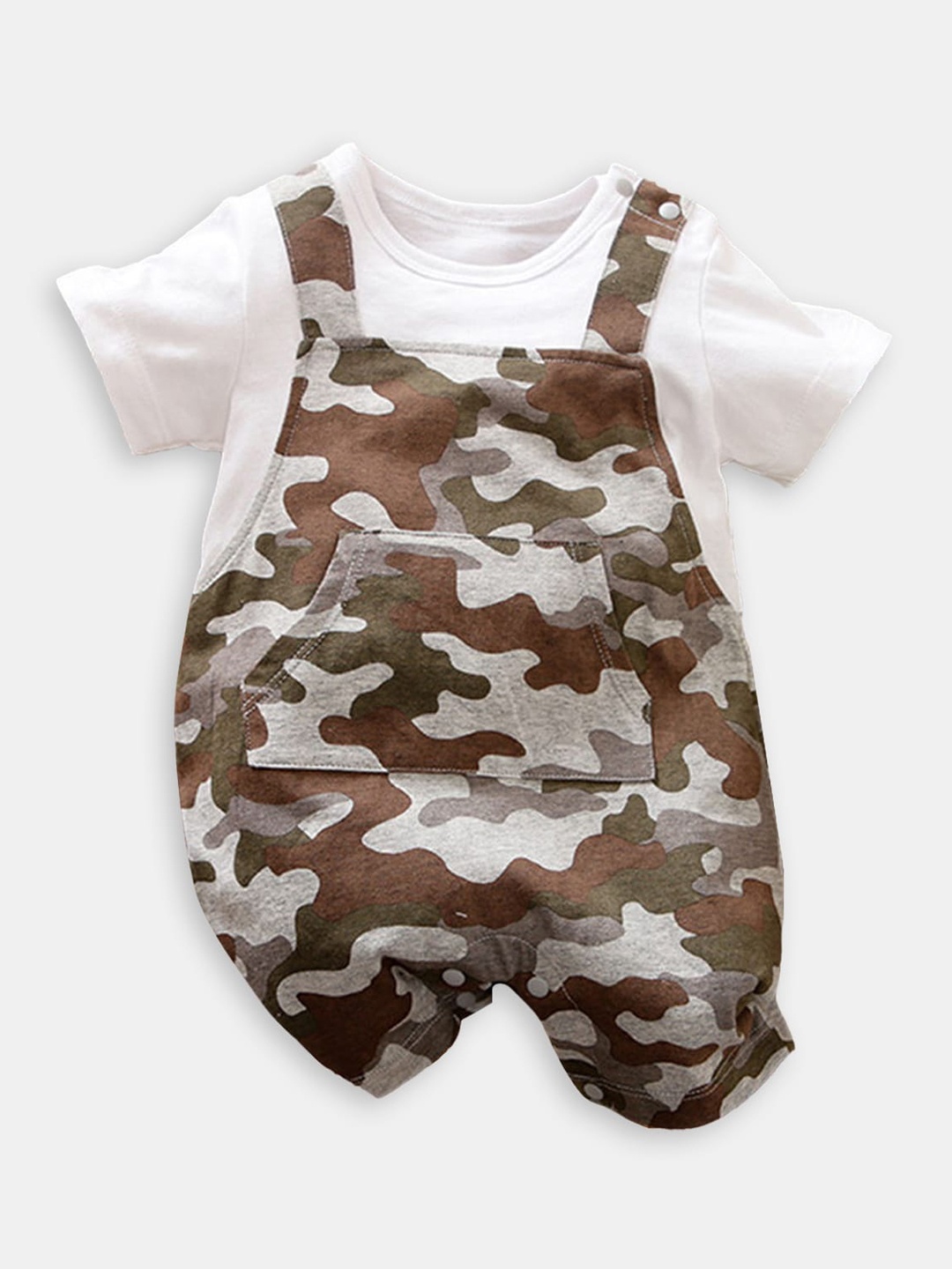 

Hopscotch Infant Boys Camo Printed Cotton Rompers, Brown