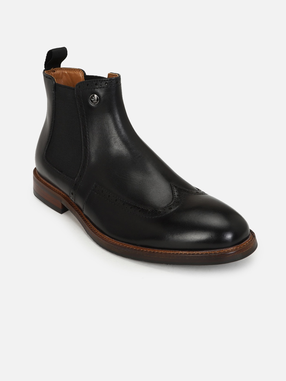 

Louis Philippe Men Mid-Top Leather Chelsea Boots, Black