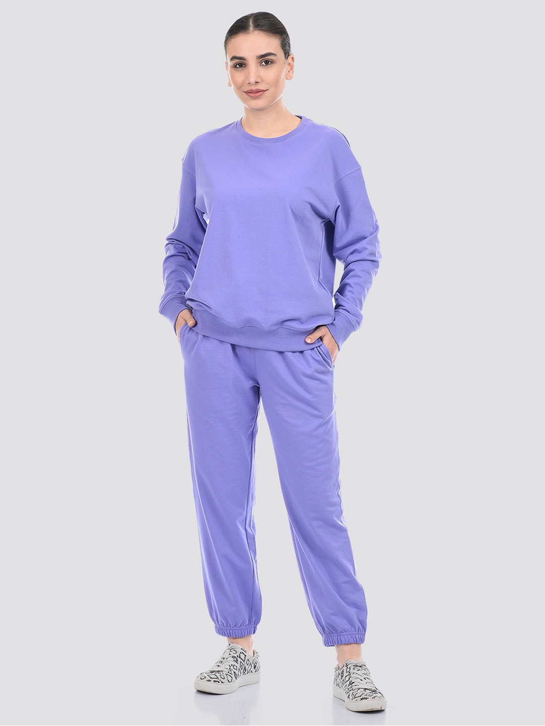 

ONEWAY Women Solid Cotton Tracksuit, Purple