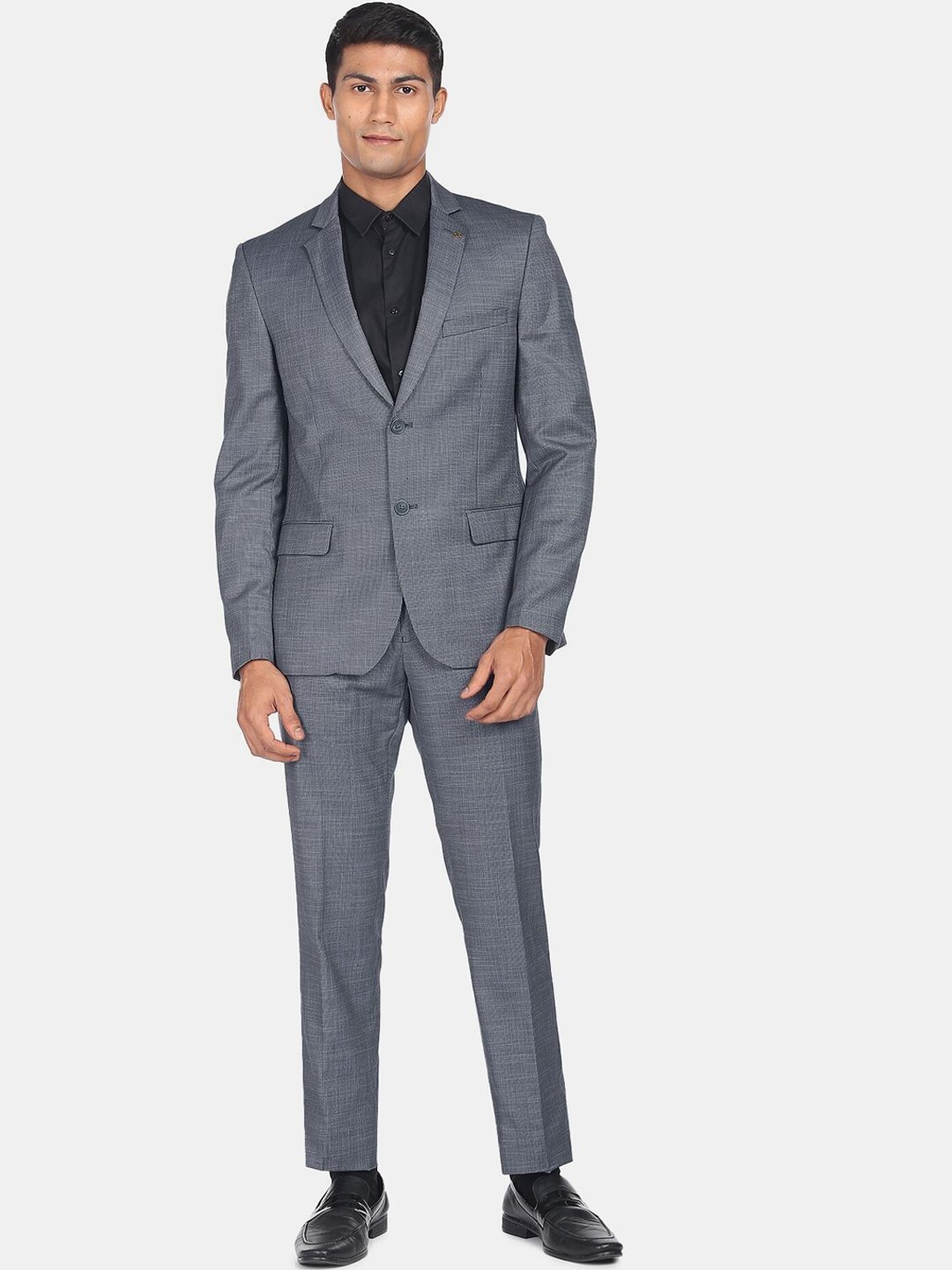 

AD By Arvind Two Piece Men Self-Design Tailored-Fit Single-Breasted Suit, Grey