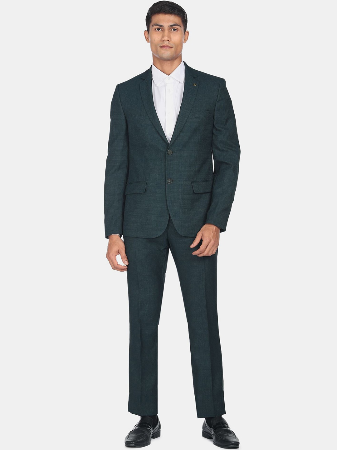 

AD By Arvind Men Self Design Tailored Fit Single-Breasted Two-Piece Formal Suit, Green