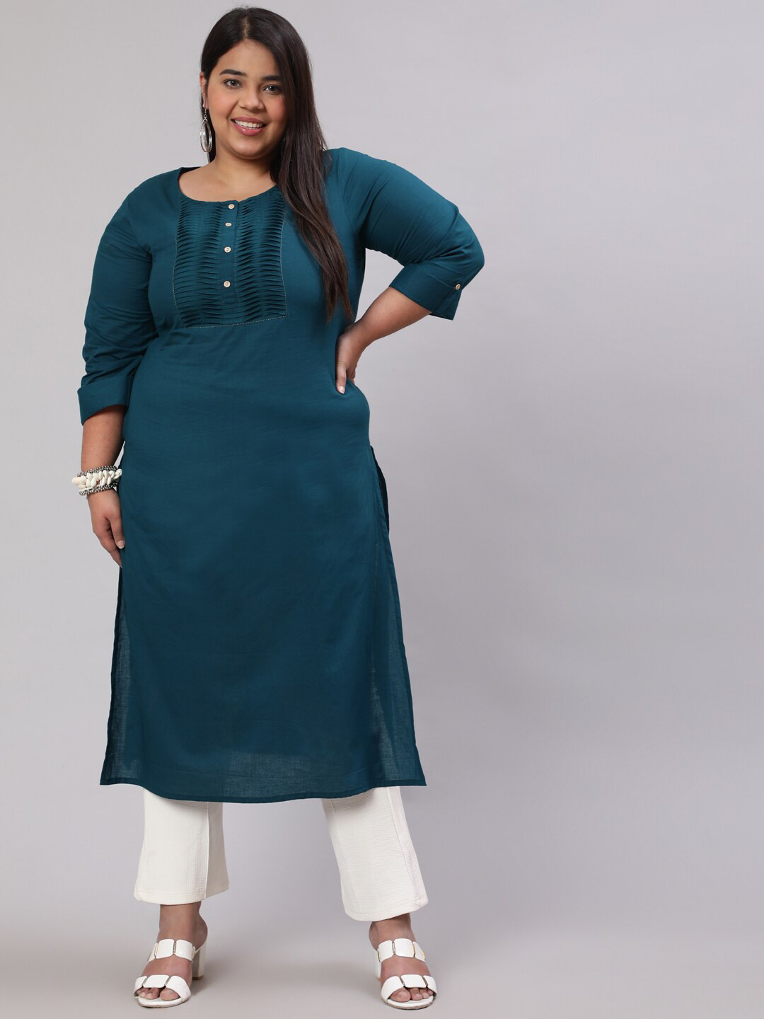 

Nayo Plus Size Cotton Kurta, Teal