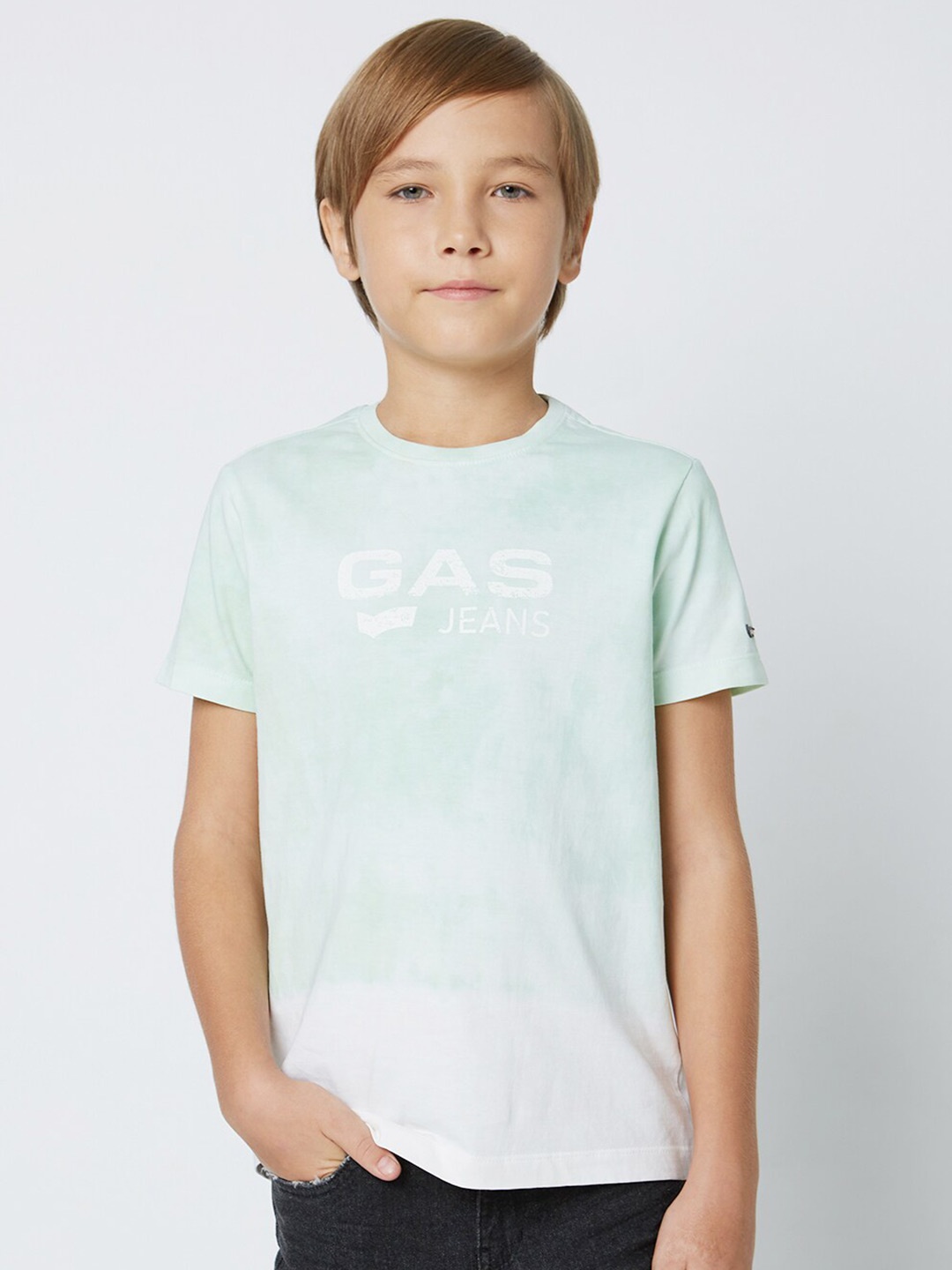 

GAS Boys Typography Printed Cotton T-shirt, Green