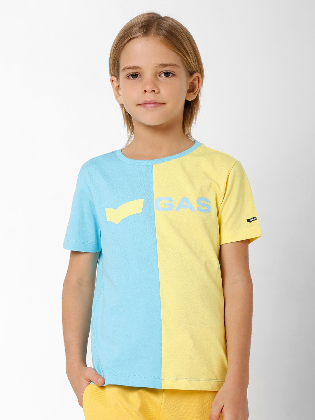 

GAS Boys Colourblocked Cotton T-shirt, Blue