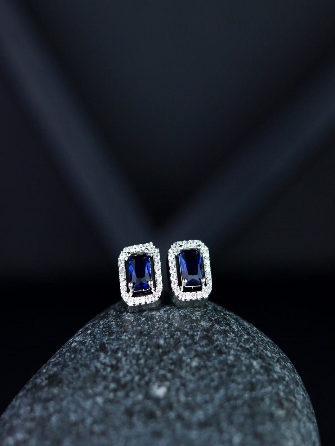 

I Jewels Silver-Plated Contemporary Studs Earrings, Blue