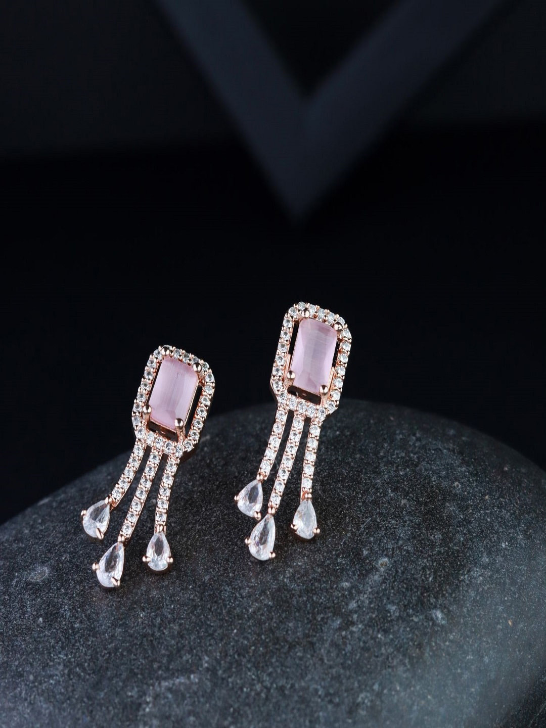 

I Jewels Rose Gold-Plated & Pink CZ & AD Earrings