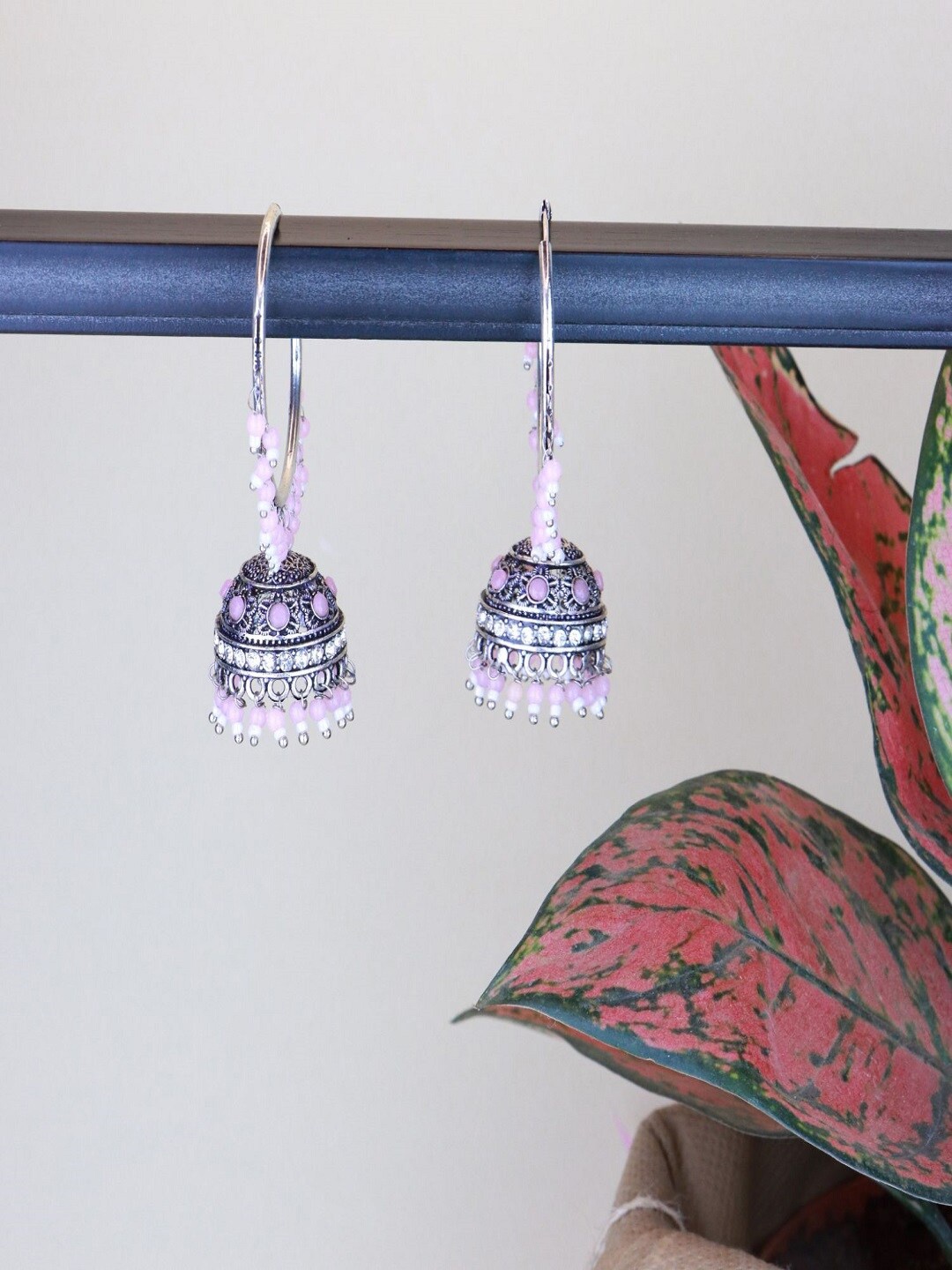 

I Jewels Silver Plated Jhumkas Earrings, Pink