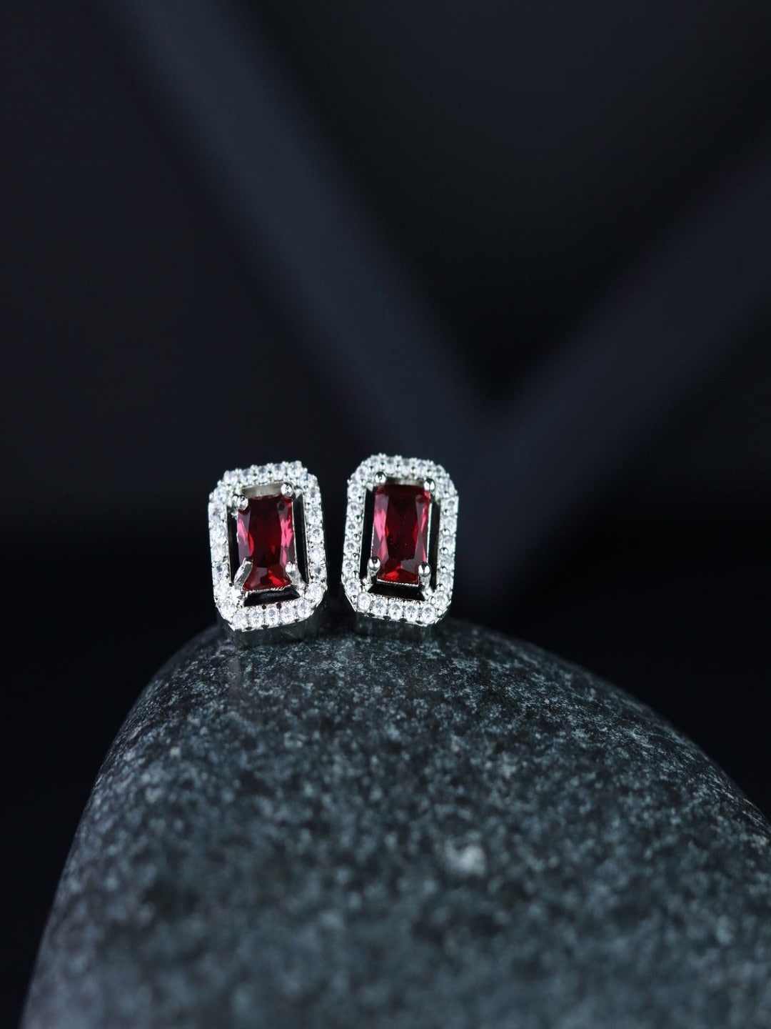 

I Jewels Pack Of 3 Silver Plated Studs Earrings, Red