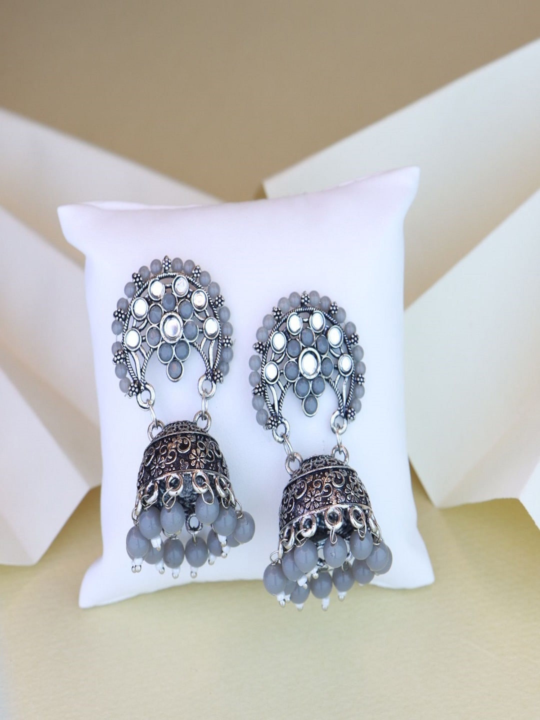 

I Jewels Silver-Plated Contemporary Jhumkas Earrings, Grey