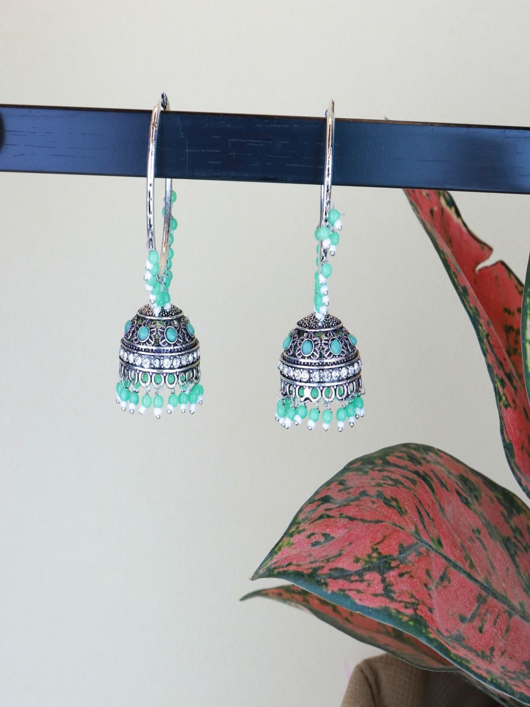 

I Jewels Silver-Plated Contemporary Jhumkas Earrings, Green
