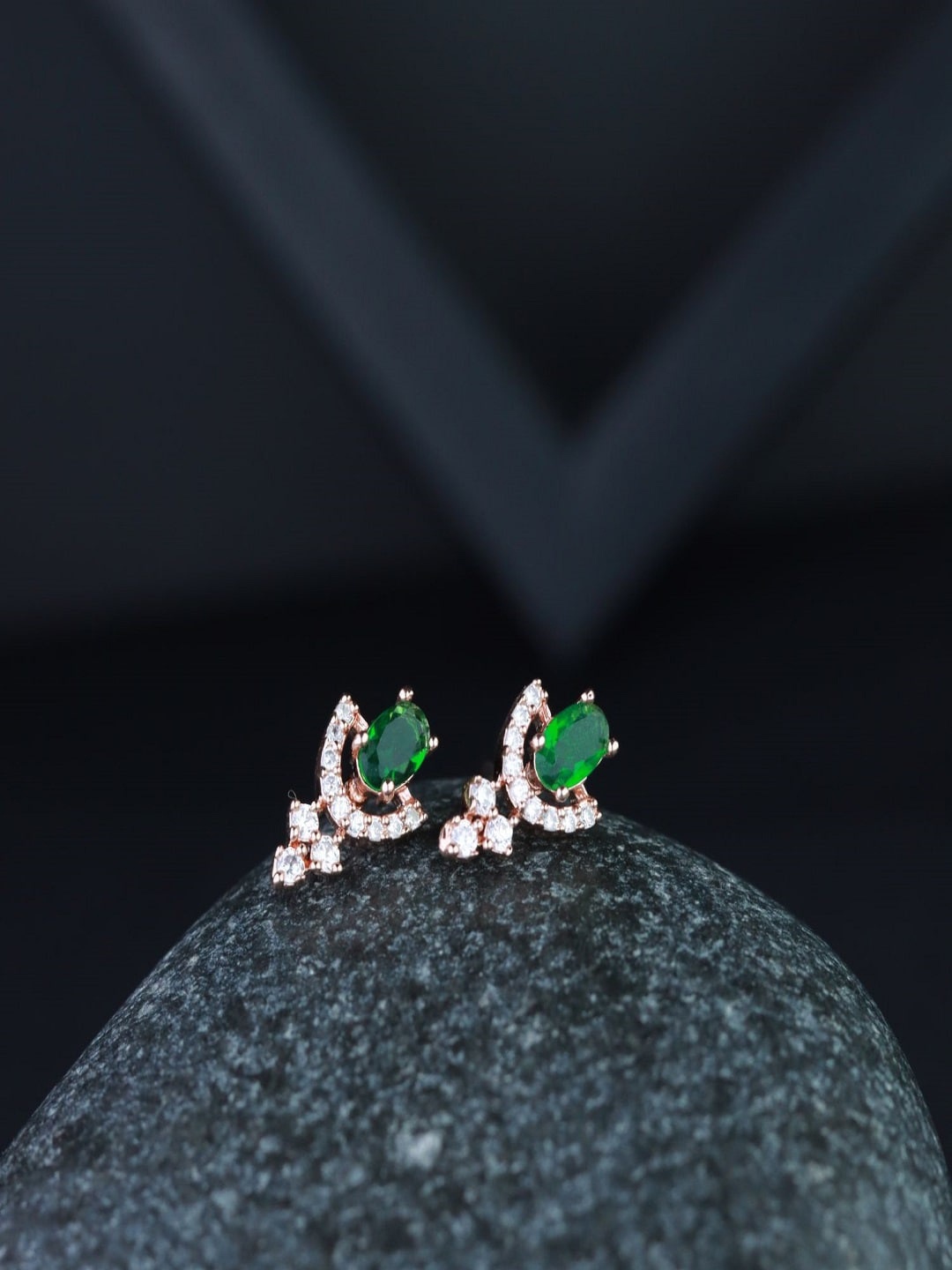 

I Jewels Rose Gold-Plated Contemporary Studs Earrings, Green