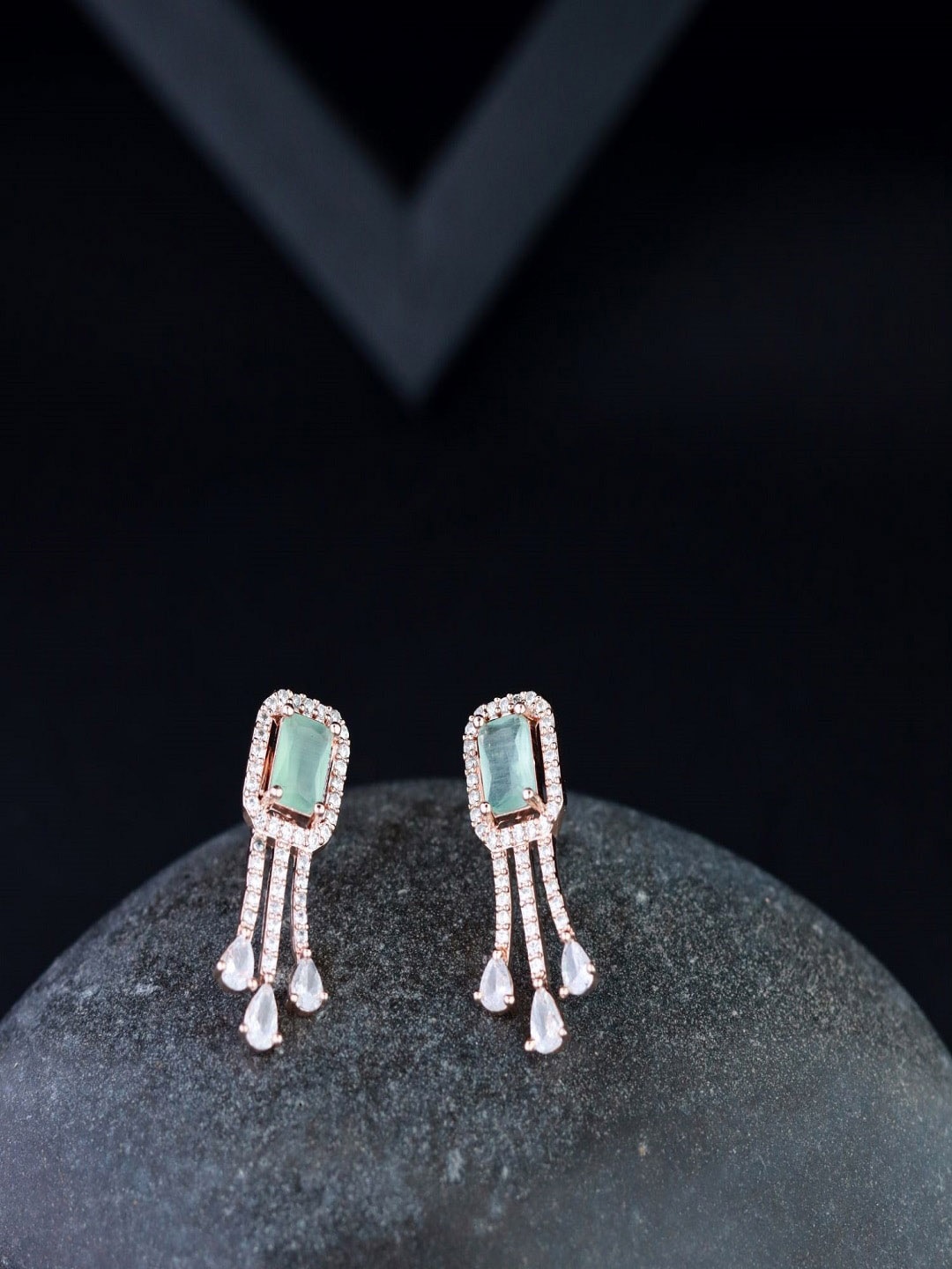 

I Jewels Rose Gold-Plated & Green CZ & AD Earrings