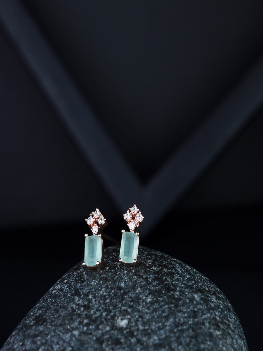 

I Jewels Rose Gold Plated Studs Earrings, Green