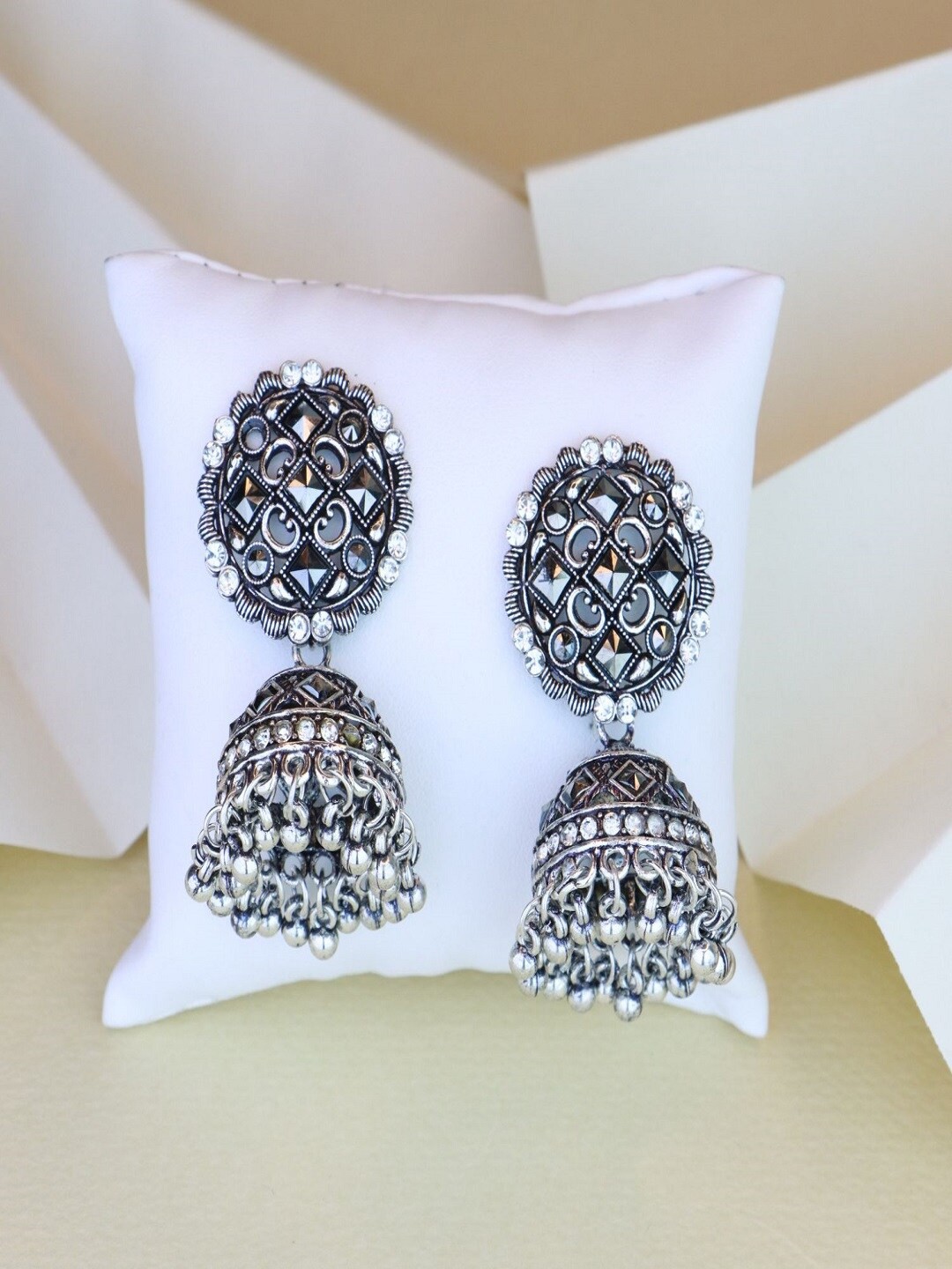 

I Jewels Silver-Plated Contemporary Jhumkas Earrings, Black