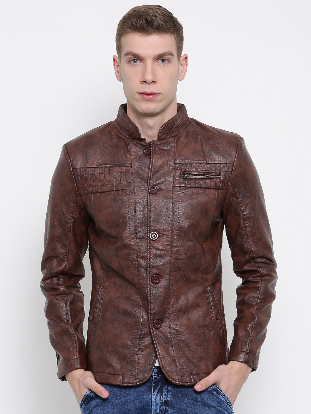 

Fort Collins Men Tan Solid Biker Jacket