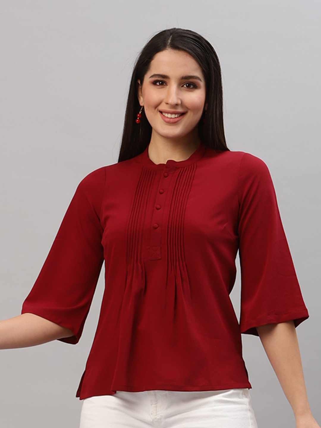 

RAASSIO Crepe Pleated Top, Burgundy