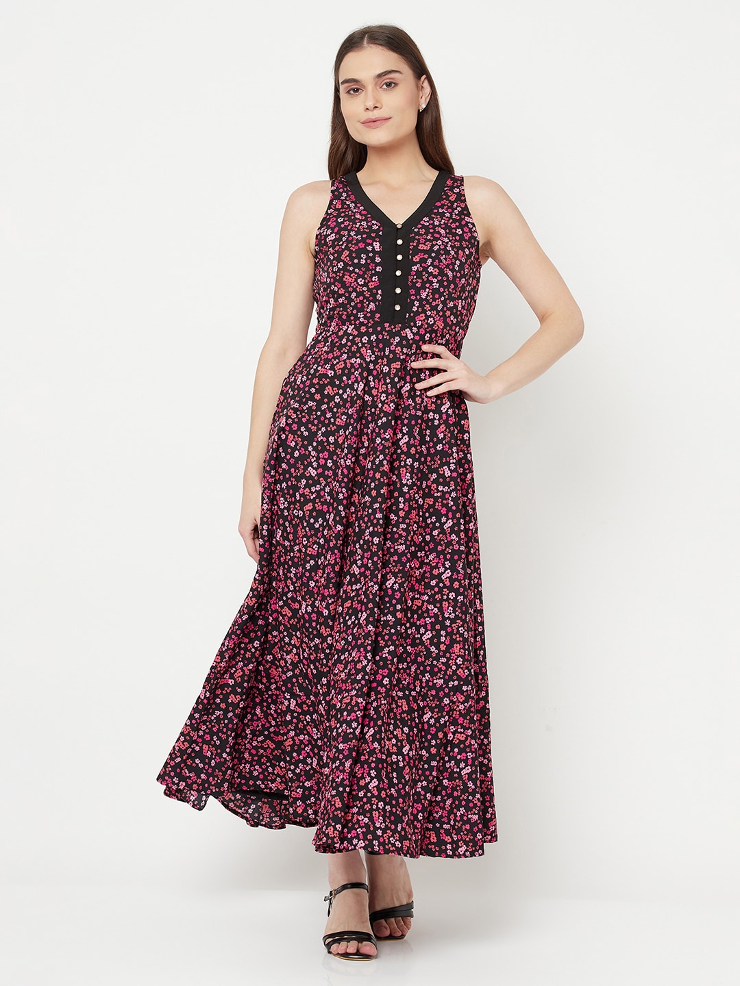 

RAASSIO Floral Crepe Maxi Dress, Black