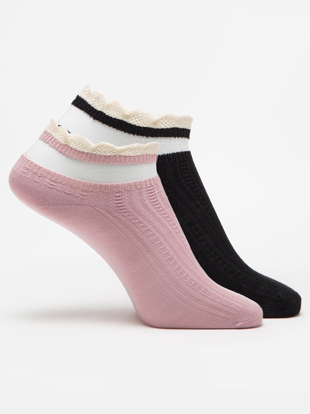 

J Style Women Pack of 2 Patterned Ankle Length Socks, Pink