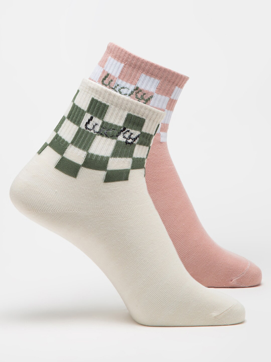 

J Style Women Pack Of 2 Checked Above Ankle Length Socks, Beige