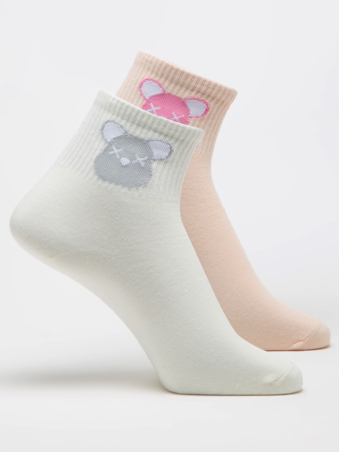 

J Style Women Pack Of 2 Patterned Ankle-Length Socks, White