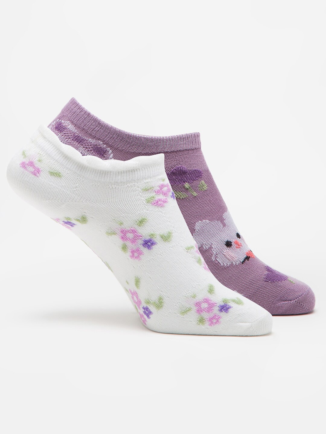 

J Style Women Pack Of 2 Patterned Ankle-Length Socks, White