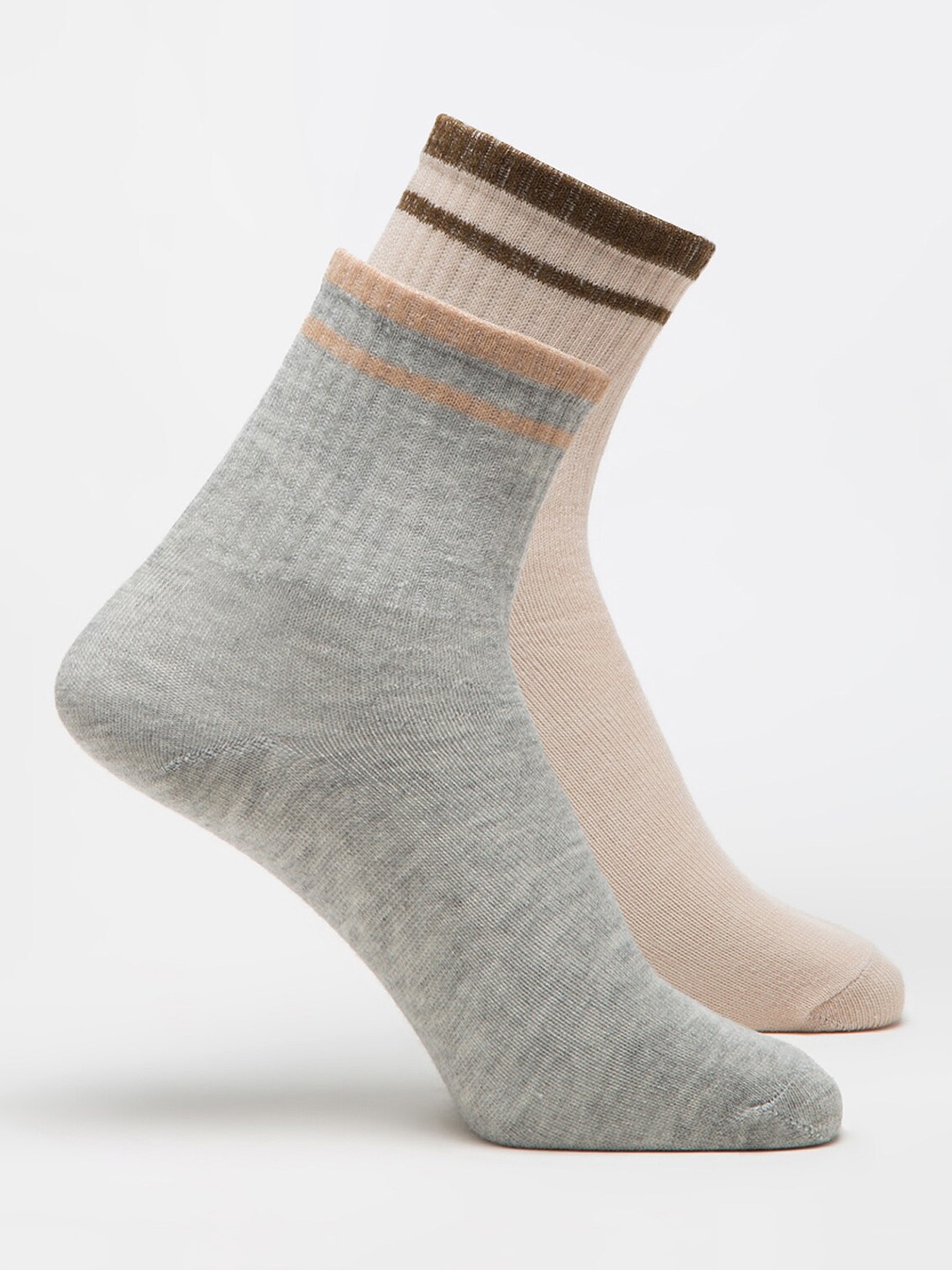 

J Style Women Pack Of 2 Striped Ankle-Length Socks, Grey