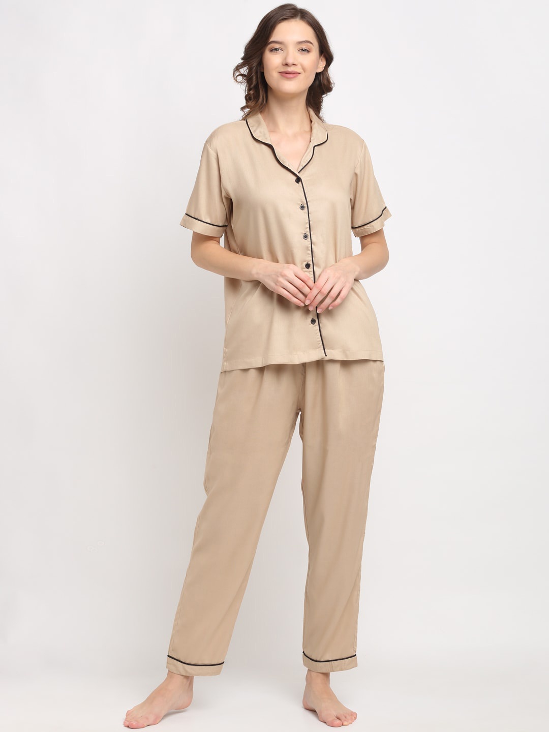 

NEUDIS Women Pure Cotton Night Suit, Beige