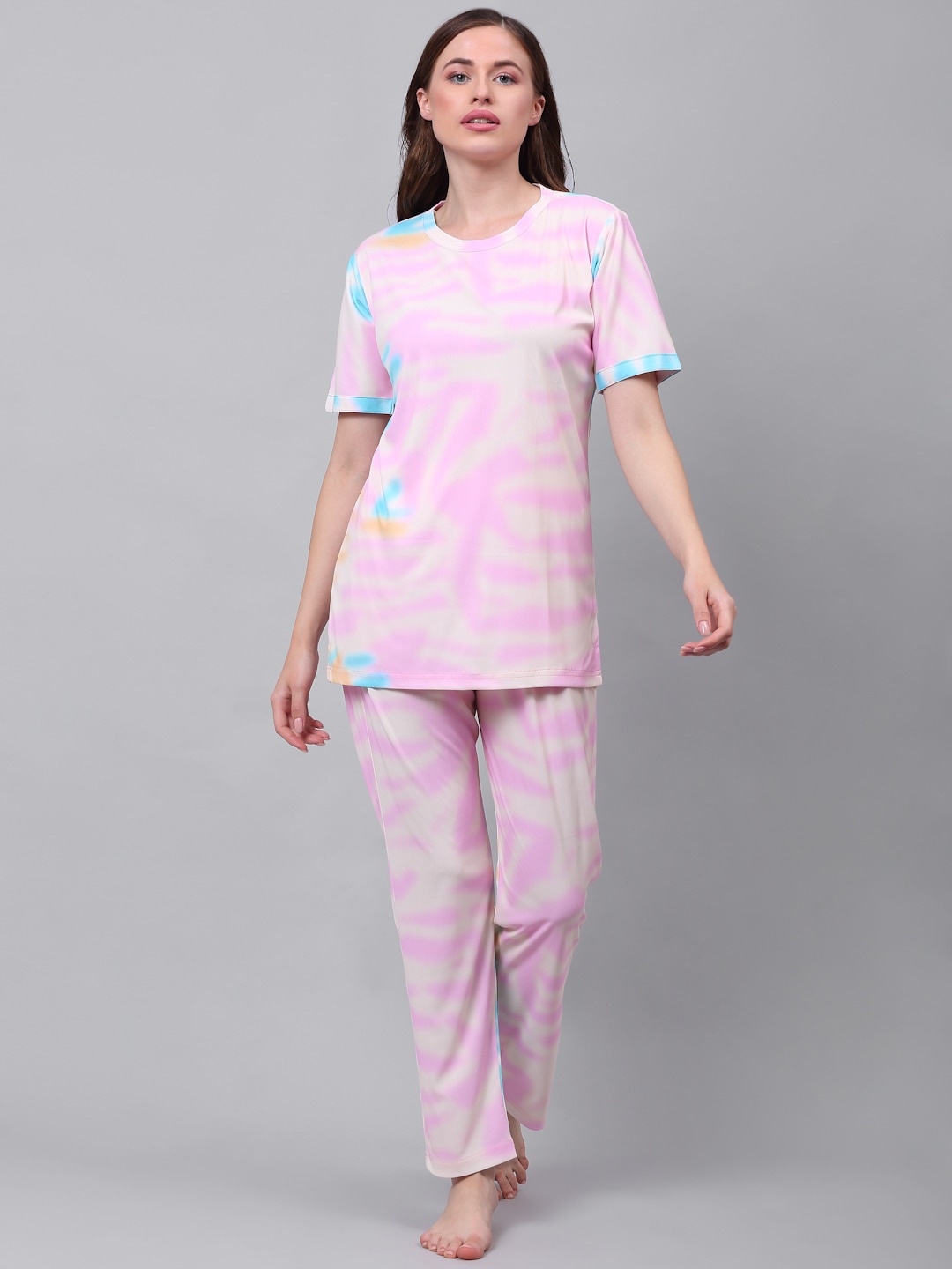 

NEUDIS Women Printed Pure Cotton Night suit, Pink